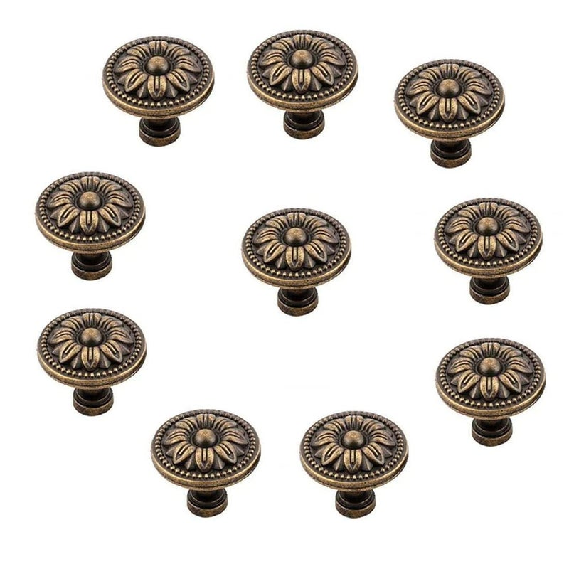 bnafes Pull Handle Metal Flower Shape Cabinet Drawer Door Knob Bronze Tone (Pack of 10) - Image 1